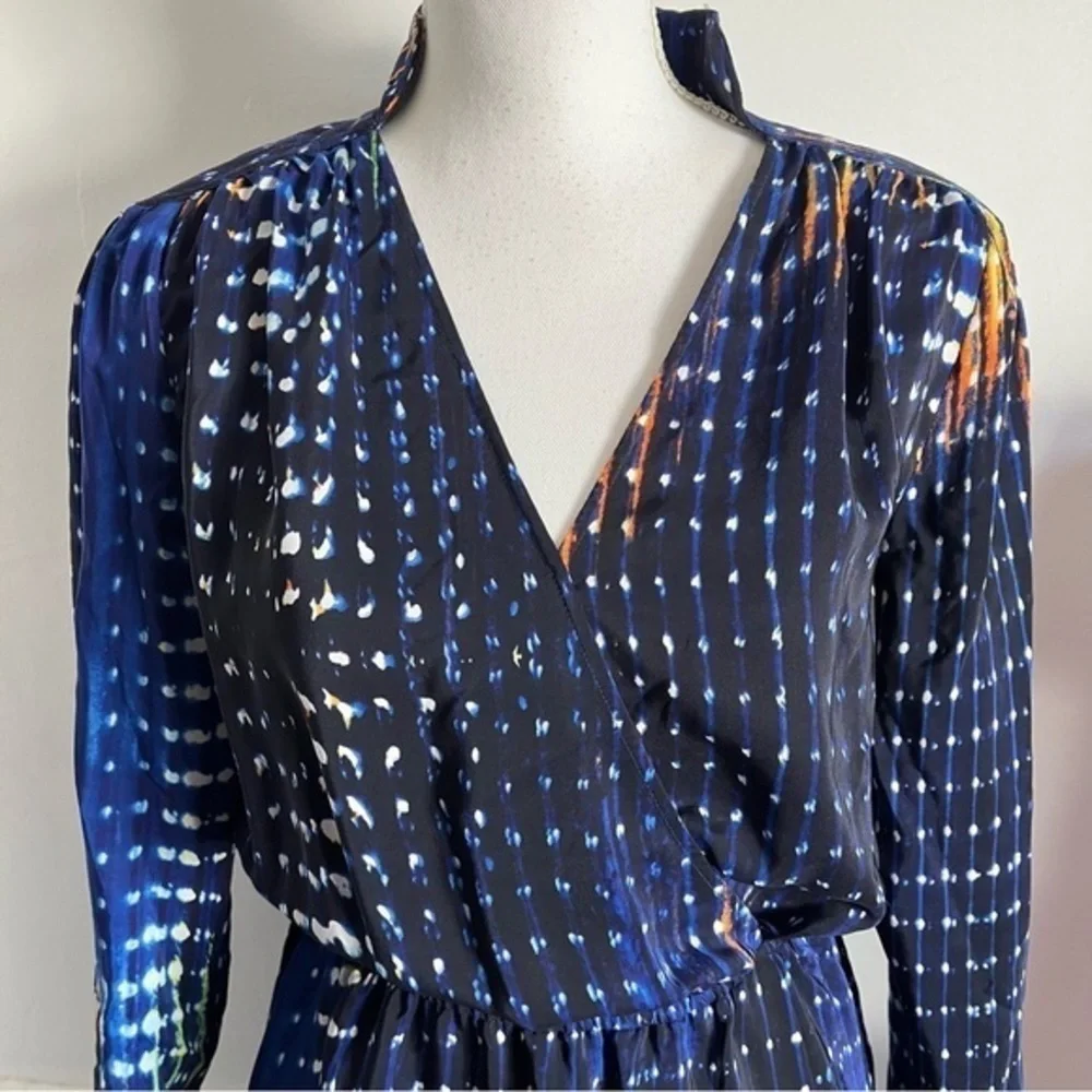 Parker • 100% Silk Blue Orange White Abstract Dress